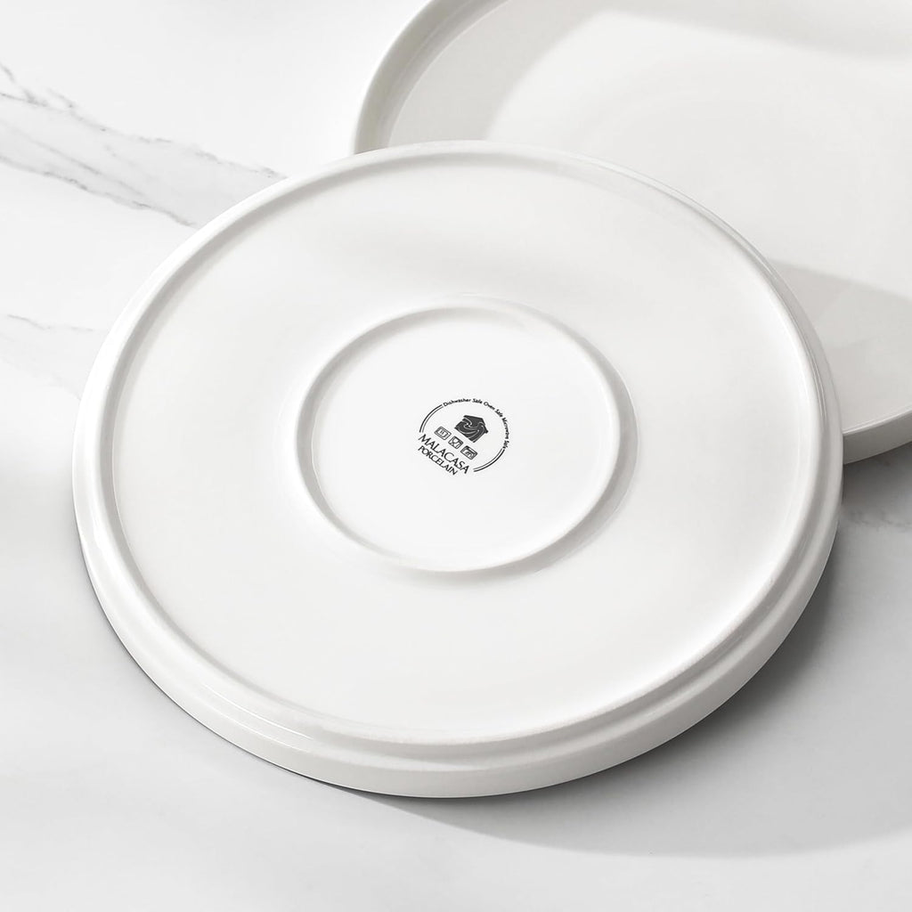 MALACASA 24 Pieces Porcelain Dinnerware Set, Modern White Dish Set for 6, Premium Serving Plates and Bowls Sets, Chip and Scratch Resistant Dishware Sets Kitchen Dishes Dining Ware Set, Series LEAH