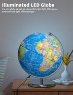 SOUNDANCE 13 Inch World Globe with Stable Heavy Metal Base, Educational Globe for Kids Learning, Large Globes Lamp with Colorful HD World Map Details, Constellation