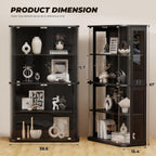 Large Rounded Display Cabinet with Glass Door, 4-Tier Curio Cabinet with 3 Color Lights for Collectibles, Glass Display Case with Transparent Full-Display Surface, Human Body Sensor, Black