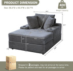 GarveeHome Oversized Chaise Lounge Chair Indoor with Storage Ottoman, Upholstered Corduroy Sofa Bed Cloud Couch with 3 Pillows, Single Sleeper Sofa Chair for Living Room, Bedroom (Grey)
