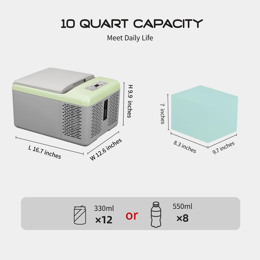 Alpicool C9PT Mini Portable Freezer, 12 Volt Car Refrigerator, 10 Quart Fast Cooling, with 12/24V DC and 100-240V AC for Outdoor, Camping, RV, Truck, Boat