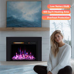 28 Inches Electric Fireplace Insert with Trim Kit, Wall Mounted & Recessed Electric Fireplace Inserts with 8 Flame Colors, Remote Control, 6 Levels Brightness, 9H Timer, Black, 1500W/750W