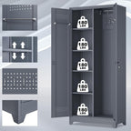 73" H Garage Storage Cabinet,Broom Closet Storage Cabinet with Adjust Shelves,Utility Cabinet,Utility Closet for Garage,Office,Gray