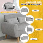 JAMFLY 47'' Small Loveseat Sofa, 2 Seat Compact Couch with Tapered Legs, Light Grey Upholstered Furniture, Solid Wood Frame, Comfy Foam Cushion, Easy Assembly for Small Spaces