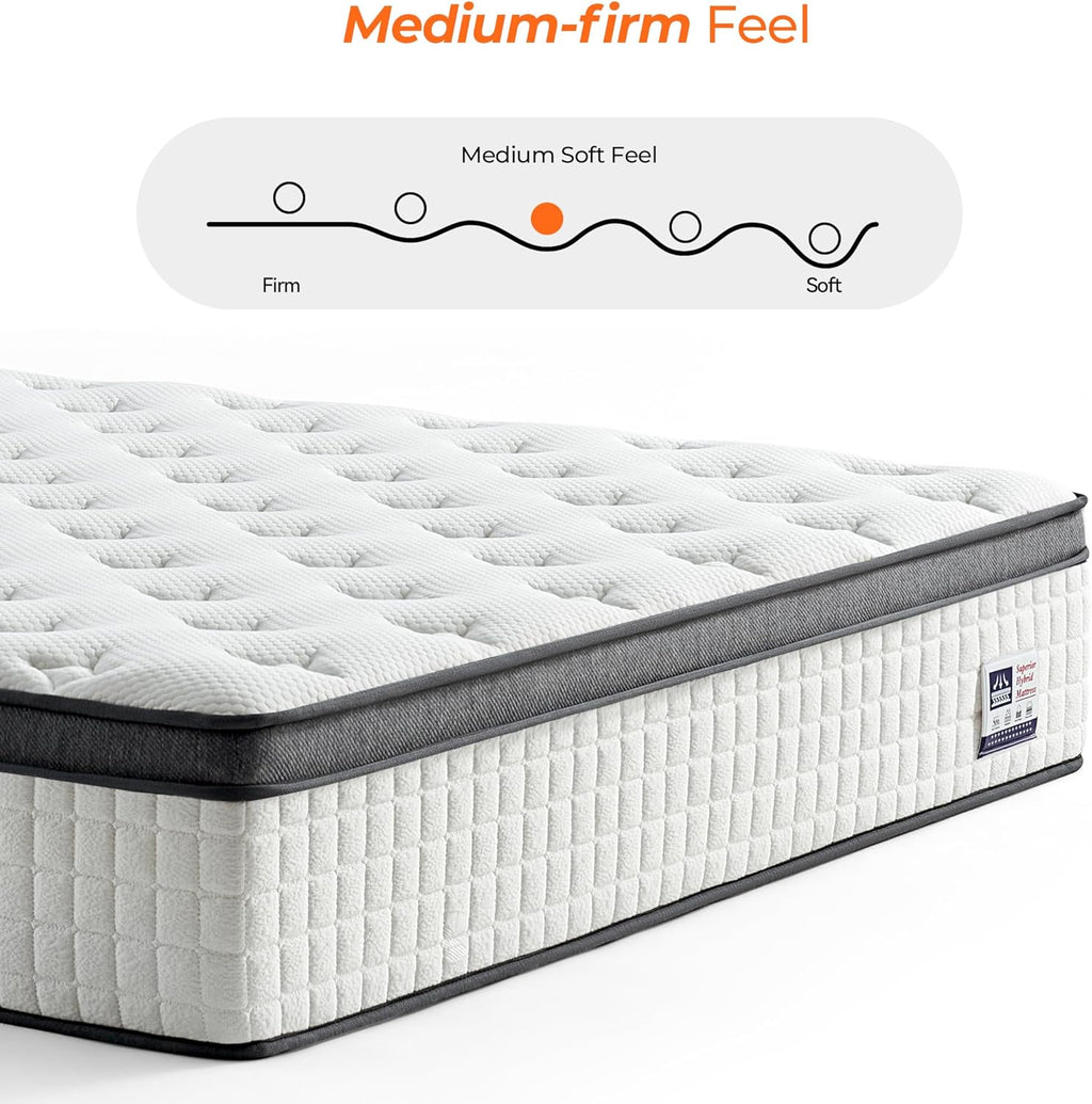 12 Inch Full Mattress, Medium Firm Full Size Hybrid Mattress with Pocket Springs for Breathability, Pressure Relief, Motion Isolation, Pro Coil Edge Support, CertiPUR-US Certified
