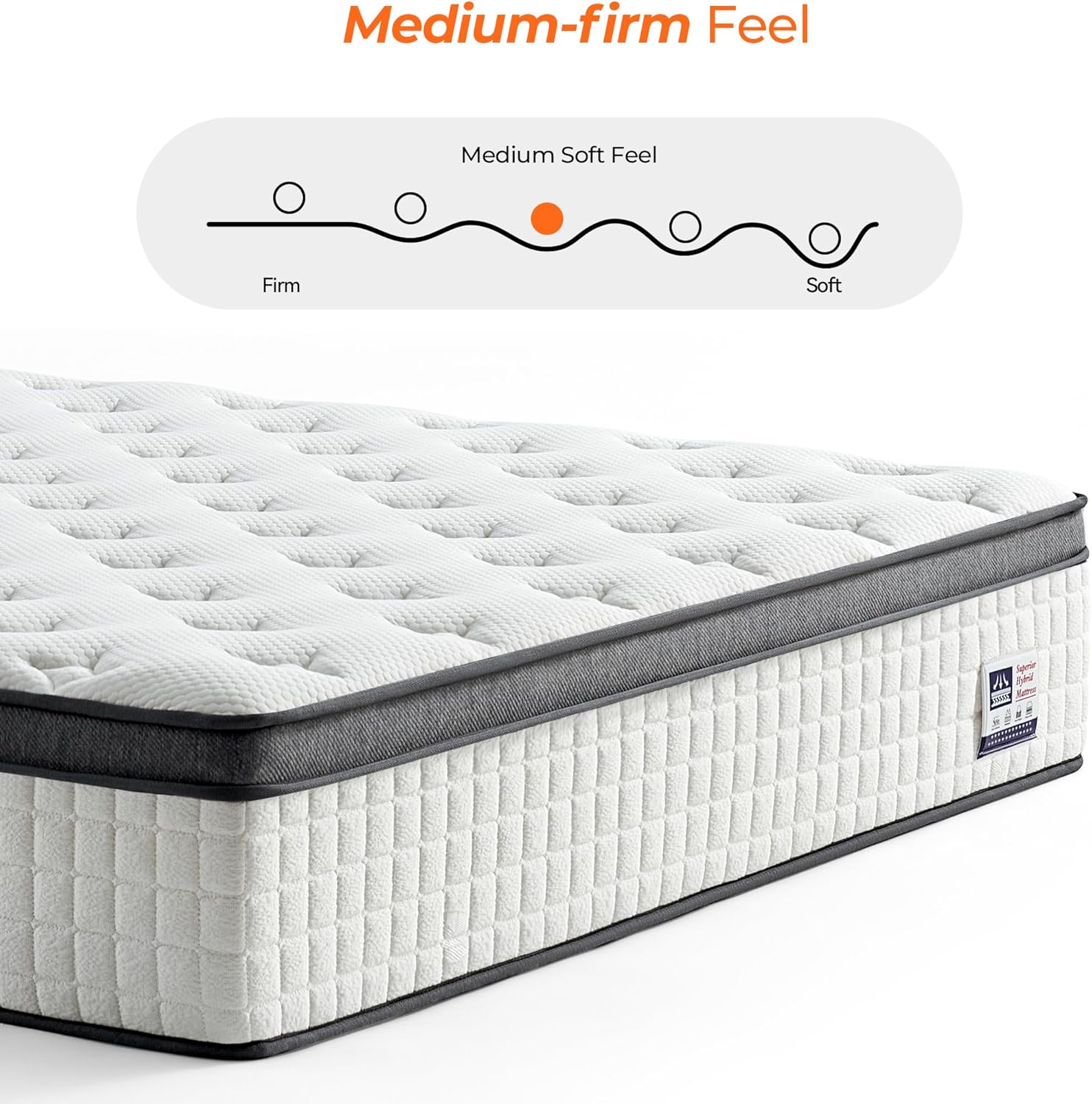 12 Inch Full Mattress, Medium Firm Full Size Hybrid Mattress with Pocket Springs for Breathability, Pressure Relief, Motion Isolation, Pro Coil Edge Support, CertiPUR-US Certified