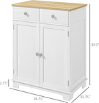 HOMCOM Sideboard Buffet Cabinet with Solid Wood Countertop, Modern Kitchen Storage Cabinet, Coffee Bar Cabinet with 2 Drawers, Doors and Adjustable Shelf, Distressed White