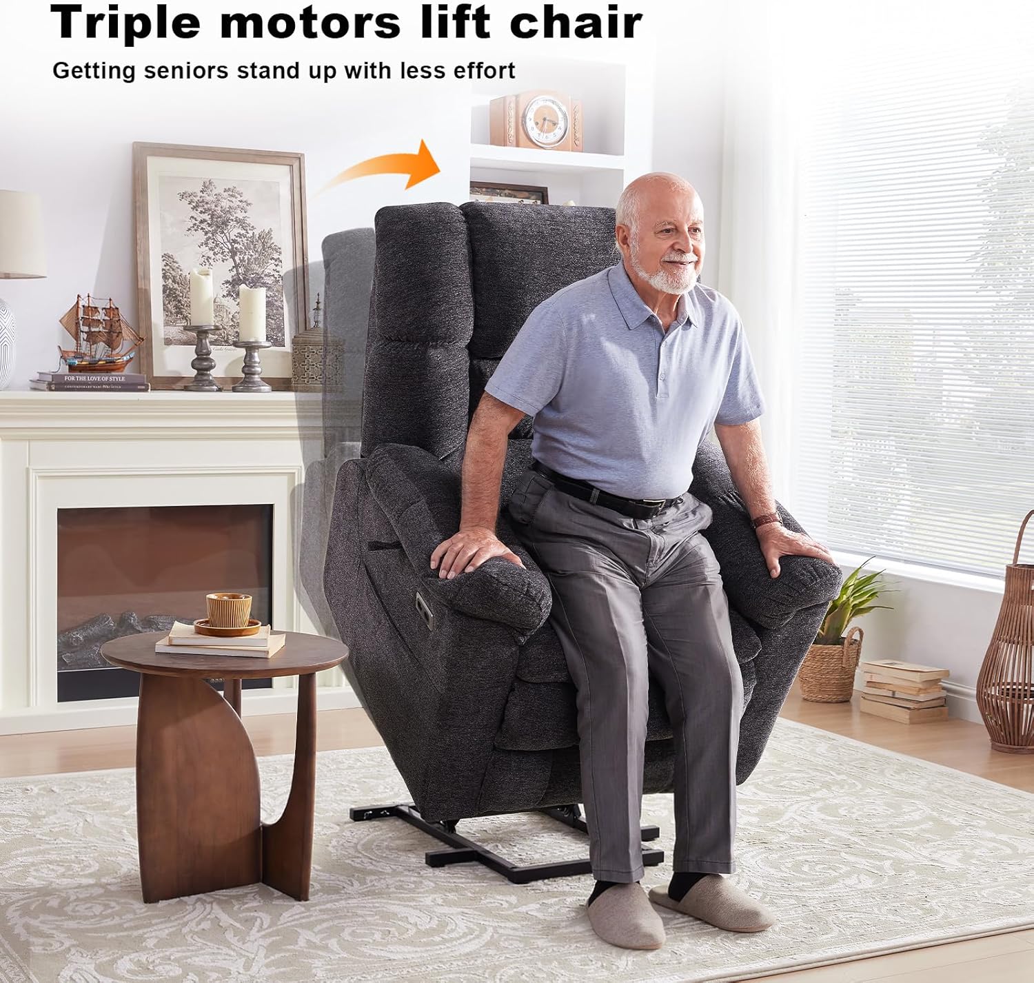 Triple Motor Power Lift Recliner Chair with Massage and Dual Heat for Elderly People, Zero Gravity Lay Flat Recliner Infinite Position, USB Ports（Grey）