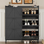 BORNOON Shoe Cabinet with 6 Flip Drawers Narrow Shoe Storage Cabinet Organizer Wooden Freestanding Shoe Rack Hidden Slim Shoes Storage Cabinet for Entryway, Hallway, Living Room, Bedroom