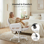 HUANUO Vanity Chair with 6-Position Adjustable Armrests, Criss Cross Chair with Wide Cushion, Soft Corduroy Fabric, 90°-105° Recline, Pet-Friendly, Perfect for Makeup Bedroom, Home Office, White