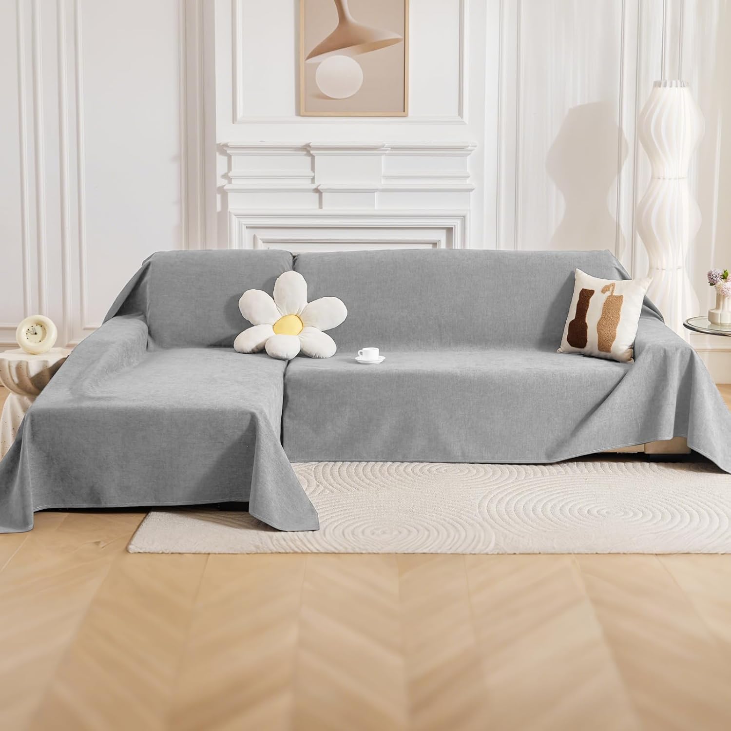 Deep Dream Sectional Couch Covers, 2 Pieces 100% Waterproof L Shaped Sofa Cover, Non Slip Couch Cover for Dogs Cats Washable, Pet Friendly Sofa Slipcovers Furniture Protector (XX-Large, Light Grey)