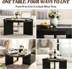 Luoxiao 27.5" Round Black Coffee Table for Living Room, Mid Century Modern Fluted Wood Center Table, Circular Sofa Table with Ribbed Base & Non-Slip Footpads for Small Space, Apartment, Easy Assembly