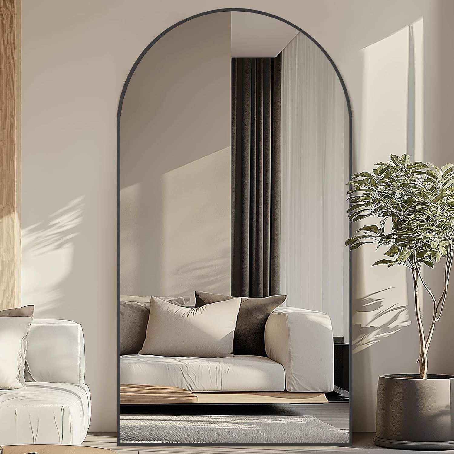 MELOMOIR 82"x44" Oversized Floor Mirror Freestanding, Arched Full Length Mirror for Bedroom Living Room Dressing Room Gym Yoga Hair Salon, Black Mirror Full Length with Shatterproof Tempered Glass