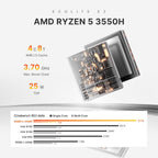 BOSGAME E2 Mini PC Ryzen 5 3550H(Max 3.7GHz) DDR4 Mini Computers  16GB RAM 512GB NVMe SSD  Dual HDMI  4 USB Ports  1 RJ45 Ethernet Ports  Wi-Fi 5  BT5.0