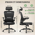 BESTFAIR Office Chair Ergonomic Desk Chair, Breathable Mesh Office Chairs with Adjustable Lumbar Support, Flip-Up Arms, Computer Desk Chair Comfy for Home Office, Black