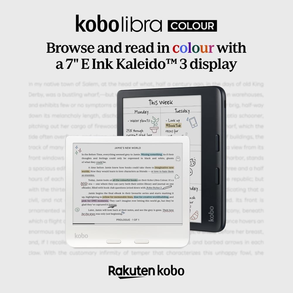 Kobo Libra Colour | eReader | 7" Glare-Free Colour E Ink Kaleido 3 Display | Dark Mode Option | Audiobooks | Waterproof