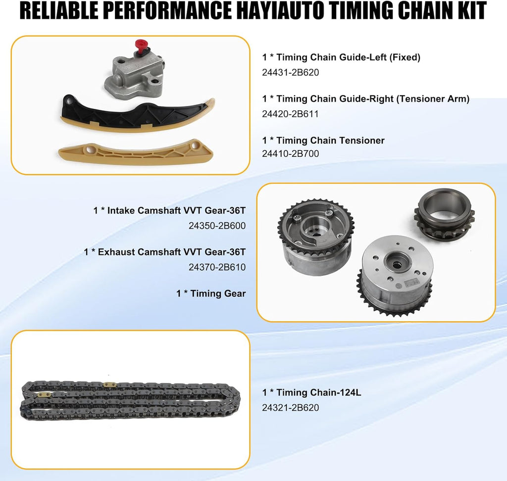 24321-2B620 Timing Chain Kit w/VVT Sprocket Fits for Hyundai Accent Elantra Kona Sonata Tucson Optima, for Kia Rio Forte5 Soul Optima G4FJ G4FD 243502B600 243702B610 1.6L Timing Chain Kit