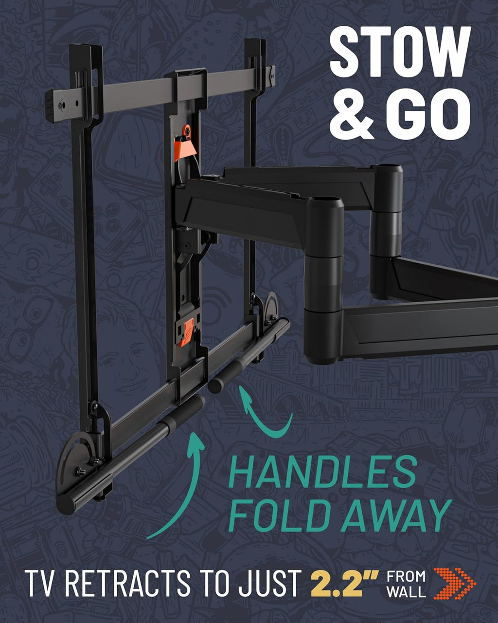 ECHOGEAR XL TV Wall Mount for Screens Up to 90" - Full Motion TV Bracket w/Handles to Extend, Swivel & Tilt Screen for No Fingerprints - Easy DIY w/Included Hardware - Perfect for QLED & OLED TVs