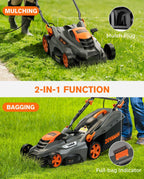 DOVAMAN 13Amp LA16M Lawn Mower, 16" Blade, 5-Position Height Adjustment, 3-Step Quick Vertical Fold Storage, 2-in-1 Mulching & Bagging, 98% Collection, Corded Lawn Mower for Your Garden