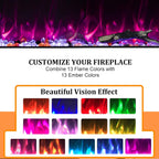 72inch Electric Fireplace in Wall Recessed and Wall Mounted Fireplace Electric, 13 Flame Colors, Realistic Logs & Crystals Fuel Bed, Adjustable Temperature and Timer, 750W/1500W, Black
