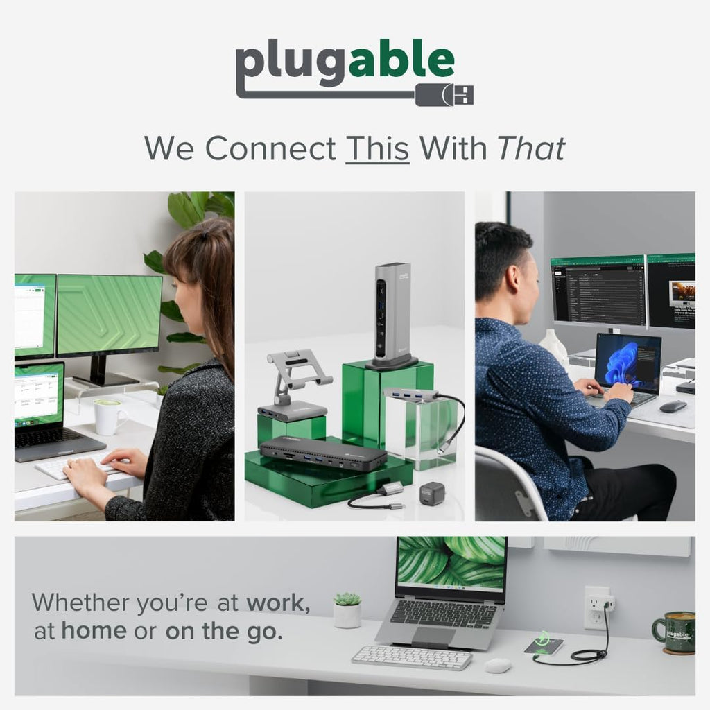 Plugable 12-in-1 USB C Triple Monitor Docking Station  Triple 4K Displays with 3X HDMI or 3X DisplayPort  Compatible with Mac  Windows  Thunderbolt  USB4  USB-C (100W PD  6X USB Ports  Ethernet)