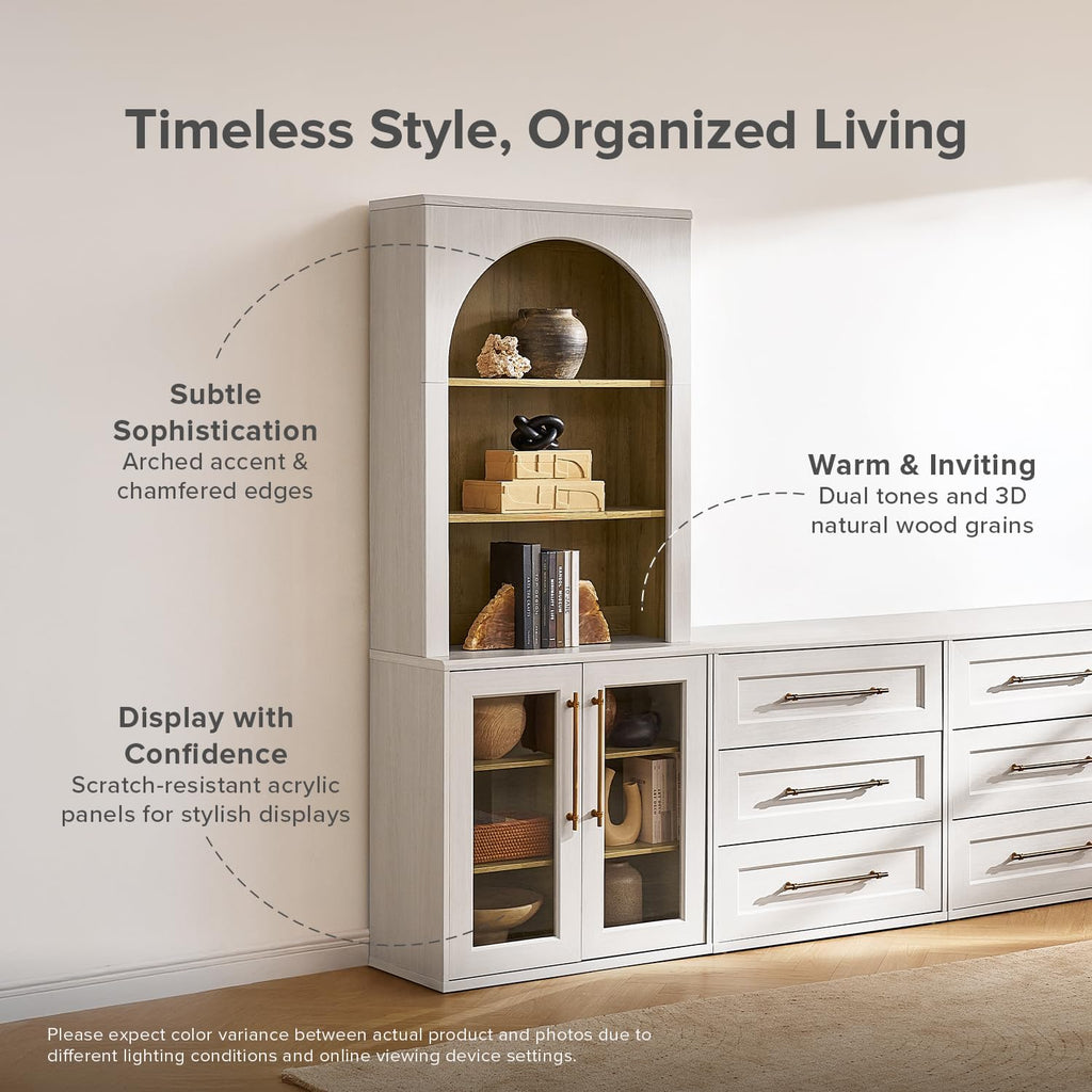 mopio Blake Tall Display Cabinet, Kitchen Buffet Pantry Cupboard, Trophy Display Case, Storage Cabinet Scratch Resistant Acrylic, Modern Farmhouse Curio Organizer (White Oak Acrylic Hutch, Single)