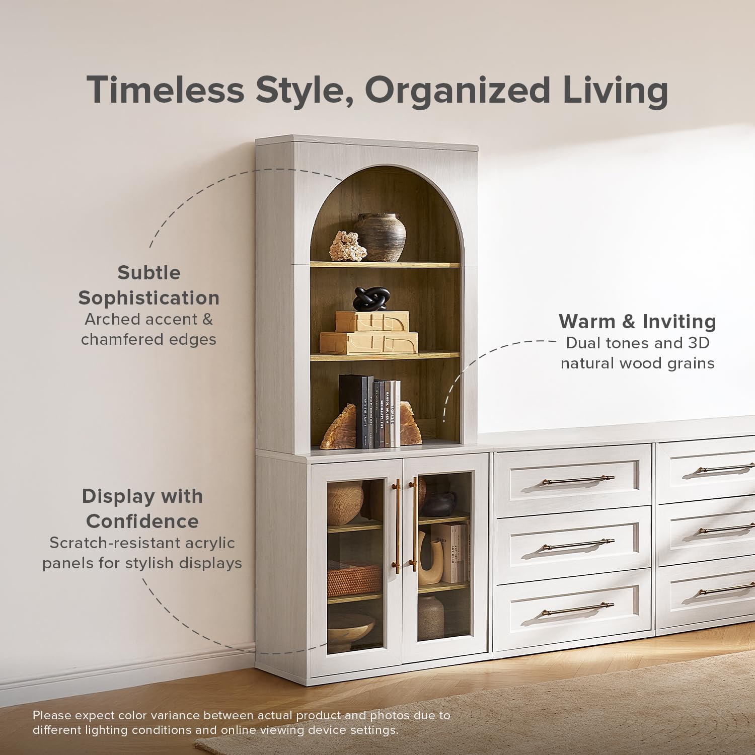 mopio Blake Tall Display Cabinet, Kitchen Buffet Pantry Cupboard, Trophy Display Case, Storage Cabinet Scratch Resistant Acrylic, Modern Farmhouse Curio Organizer (White Oak Acrylic Hutch, Single)