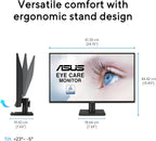 ASUS 27” 1440P Eye Care Monitor (VA27AQ) - IPS  QHD (2560 x 1440)  99% sRGB  Frameless  HDMI  DisplayPort  VGA  1ms  Speakers Low Blue Light  Flicker Free  VESA Wall Mountable  3 yr Warranty
