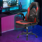 Sweetcrispy Computer Gaming Chair - PU Leather Ergonomic Lumbar Support with Flip-up Armrest and 360° Swivel Wheels, Height Adjustable Task Home Office Desk Video Racing, Red