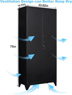 75" Metal Storage Cabinet with Lockable Doors, Functional Garage Storage Cabinets, Heavy-Duty Tool Organization Cabinet with Hanging Rod & S-Hooks (75" Utility Closet)