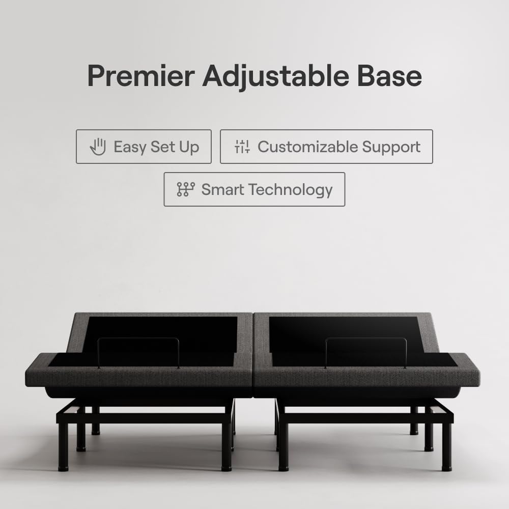 Nectar Split King Adjustable Base & 12” Hybrid Mattress (New Version) - Head & Foot Incline - Medium Firm Memory Foam & Coils - Cooling Layer - 3 Massage Settings - 365-Night Trial & Forever Warranty