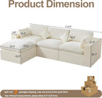 115''Cloud Boneless Sectional Couch, Modular Sectional Sofa Deep Seat with Ottoman, Oversized Upholstered Convertible Comfy 4 Seater Chenille Sofa L Shape Couches for Living Room, Beige