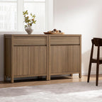SICOTAS Fluted Buffet Cabinet with Storage - 87" Large Sideboard Modern Storage Cabinet Accent Coffee Bar Console Table with Drawers & Adjustable Shelves for Kitchen Living Room Entryway, Caramel Oak