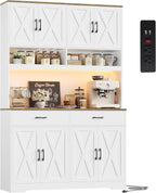 HOSTACK Modern Farmhouse Pantry Cabinet, 75" Tall Kitchen Pantry Storage Cabinet with Charging Station, RGB LED Light, Multi-Purpose Kitchen Storage Hutch Cabinets with Adjustable Shelves, White
