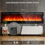 TURBRO 72” Smart WiFi Infrared Electric Fireplace with Sound Crackling and Realistic Flame, 1500W Quartz Heater, Recessed or Wall Mounted, Adjustable Flame Effects, Remote Control and App, in Flames