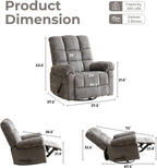 Swivel Rocker Recliner Chair with Heat and Massage, Oversized Rocker Recliner with Overstuffed Backrest,Swivel Glider Recliner for Living Room,Grey