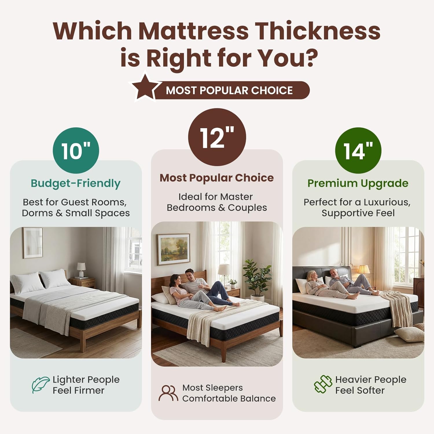 Queen Mattress, 14" Adaptive Memory Foam Mattress with High Density Foam & Breathable Knit Cover for Contouring Support & Pressure Relief, Bed Mattress in a Box, Non Toxic, Fiberglass Free