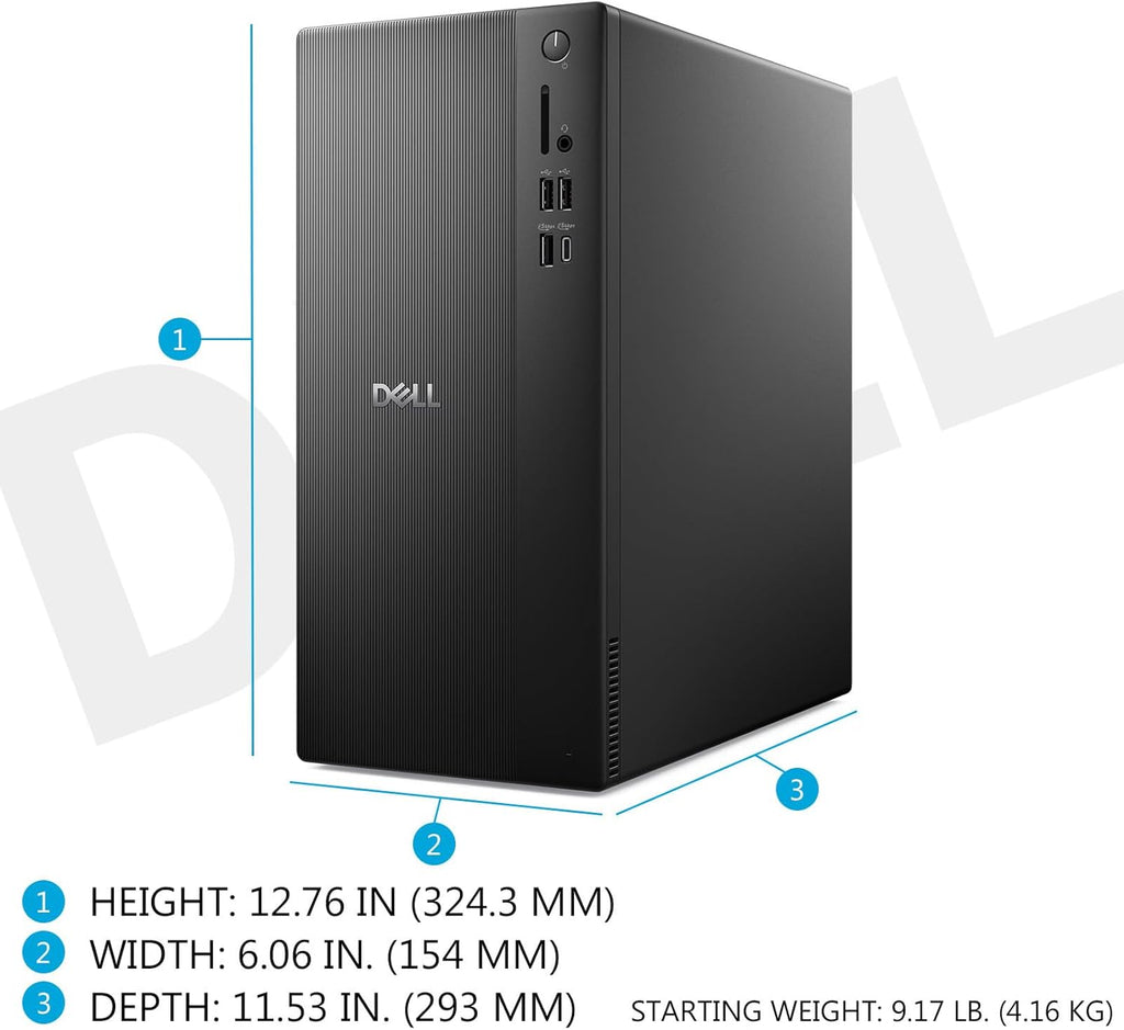 Dell Tower Desktop ECT1250 - Intel 10-core Core Ultra 5 225(Beats Ultra 7 165H)  16GB DDR5 5600MT/s RAM | 512GB M.2 SSD | Wi-Fi 6 | Copilot AI Windows 11 Pro | Wired Keyboard & Mouse | Black
