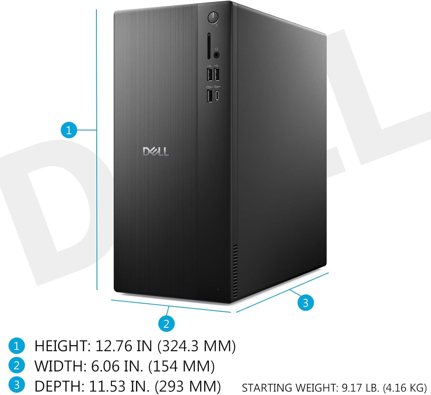 Dell Tower Desktop ECT1250 - Intel 10-core Core Ultra 5 225(Beats Ultra 7 165H)  16GB DDR5 5600MT/s RAM | 512GB M.2 SSD | Wi-Fi 6 | Copilot AI Windows 11 Pro | Wired Keyboard & Mouse | Black
