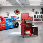 5-Drawer Rolling Tool Chest & Cabinet With Detachable Top Box - Heavy-Duty Metal Tool Cart With 4 Hooks, Lockable Drawers & 4 Wheels For Garage, Workshop, And Automotive Organization, (Red)