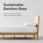 Nectar Bamboo Platform Bed Frame & Headboard - Natural - Queen - Floating Center Support Legs - 12” Height - Easy Tool Free Set Up - Contemporary - Sturdy Wooden Support Slats - Holds Up To 800 Pounds