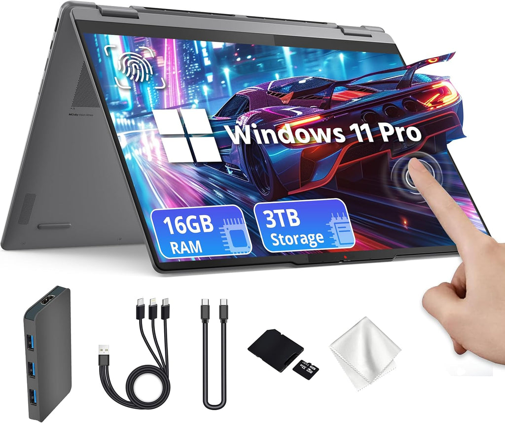 Lenovo Yoga 7i 2-in-1 16" 2K Touchscreen Laptop  Intel Core Ultra 7 256V  16GB LPDDR5X  3TB(2TB SSD&1TB Docking Station)  Intel Arc Graphics  Numeric Keypad  Copilot+ PC  Wi-Fi 7  Win 11 Pro  Gray
