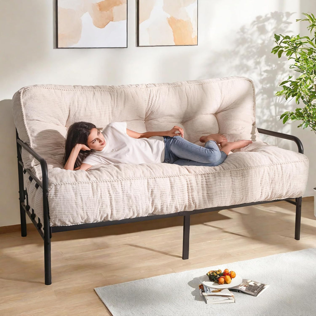 MAXYOYO 8" Futon Mattress Full Size, Ultra Thick Futons Sofa Couch Tufted Sleeper Sofa MAt, Floor Mattress for Adults, Shredded Foam Filling (Frame Not Included), Beige