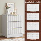 9 Drawer Fluted Dresser & Nightstand Set 3-Piece, 63” Long Dresser and Night Stand Set of 2, Fluted Modern Wood Chest of Drawers Storage Dressers Set for Bedroom, White