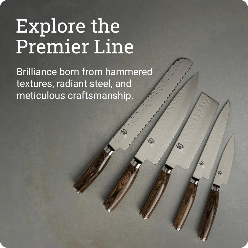 Shun Cutlery Premier Chef's Knife 8”, Thin, Light Kitchen Knife, Ideal for All-Around Food Preparation, Authentic, Handcrafted Japanese Knife, Professional Chef Knife