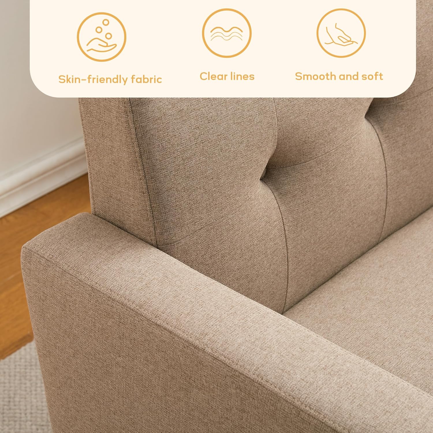 HUIMO Fabric Accent Chairs Set of 2, Button Tufted Living Room Chairs Easy to Install, Mid Century Modern Chair, Upholstered Arm Chair for Living Room Bedroom Study Office (Brown)
