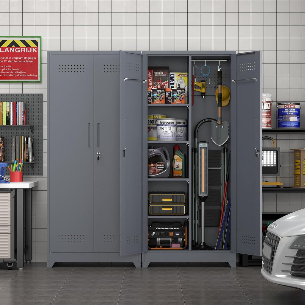 73" H Garage Storage Cabinet,Broom Closet Storage Cabinet with Adjust Shelves,Utility Cabinet,Utility Closet for Garage,Office,Gray