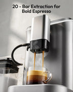 EUHOMY Fully Automatic Espresso Machine, 20 Bar Coffee Maker with Grinder and Integrated Milk Frother, Automatic Espresso Machine with Touch Screen, 15-Grind Settings Coffee Machine for Home, Silver