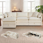 Modular Sofa with Storage, 103" L Shape Sectional Cloud Couch, Comfy Fabric Couch with Movable Ottoman, 4 Seat Modern Deep Seat Sofa for Living Room (Beige Chenille)