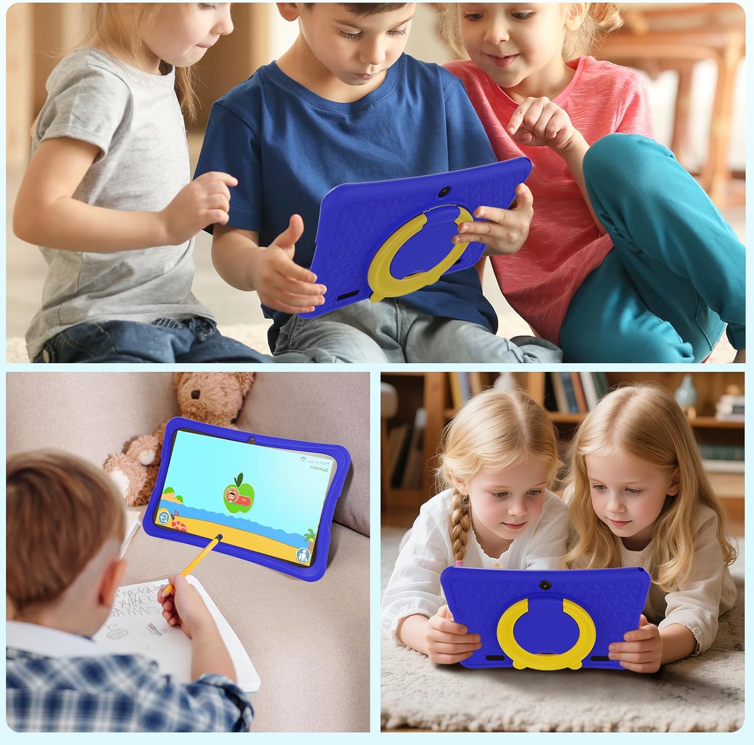 DigiLand Kids Tablet 10.1 inch,Android 15 Tablets,6GB RAM+64GB ROM (Expand to TF) Parental Control,Kids Software Pre-Installed,Dual Camera 2MP+5MP,Android Learning Tablet with Proof Case(Blue)